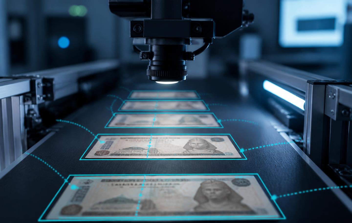 Computer vision system tracking banknotes on a conveyor